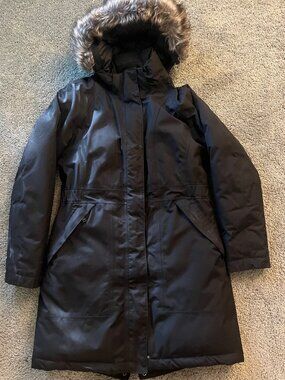 The North Face Women's M Black Down Parka Fur Hood Mid-Length Winter Coat